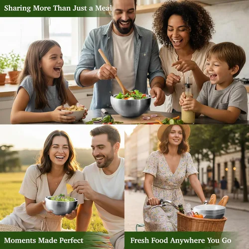 Vista 3 de Aranka Chill - Tazón de inmersión con tapa, acero inoxidable de 35 onzas con aislamiento de doble pared para mantener la comida caliente o fría