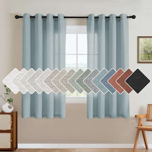 Vista 33 de H.VERSAILTEX - Elegantes cortinas de lino natural mezclado, eficientes energéticamente, con filtro de luz, textura de lino, paneles para ventana