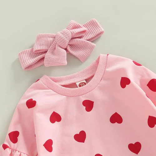 Vista 4 de Mameluco de manga larga para el primer día de San Valentín para bebé, niño y niña, sudadera con cuello redondo