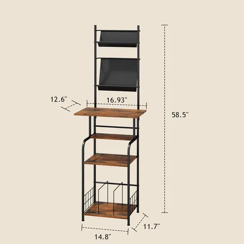 Vista 3 de Record Player Stand with Vinyl Storage - 6-Tier Turntable Table with Adjustable Feet, Metal & Wood Cabinet - Console Organizer Display Shelf for