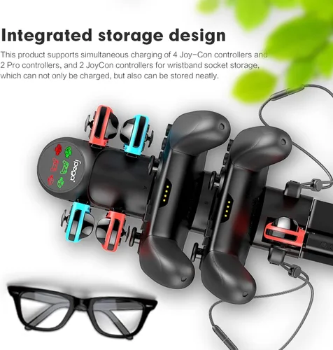 Vista 3 de Base de carga para controladores Nintendo Switch - Estación de carga rápida 6 en 1 para 4 Joy-Cons y 2 controladores Pro - Organizador compacto