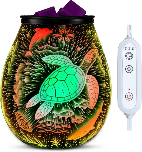 Vista 8 de Leyoue - Calentador eléctrico de cera con forma de fuegos artificiales 3D de vidrio con placa de calentamiento PTC, bandeja reutilizable