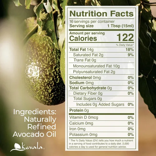 Vista 2 de Aceite de aguacate Kevala, refinado, 8 onzas