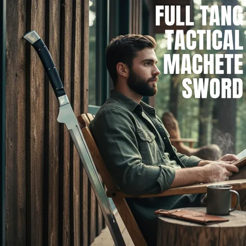 Vista 3 de SZCO Espada de machete táctica de espiga completa de 45 pulgadas, cuchillo de machete de guerrero de montaña con mango de madera negra y funda