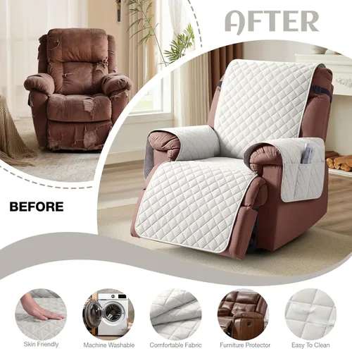 Vista 6 de KinCam Funda 100% impermeable para silla reclinable, fundas de sofá reclinable para mascotas, perros, funda de sofá reclinable, protector de muebles