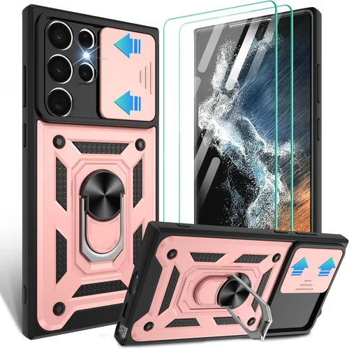 Vista 56 de Gritup Funda para Samsung Galaxy A05s-4G con Protector de Pantalla [2 Piezas] con Cubierta Deslizante para Cámara, Soporte Tipo Atril de Anillo