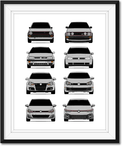 Vista 18 de Custom Car Posters Póster hecho a mano compatible con Volkswagen Golf GTI Generations e impresión de VW GTI (modelos de coche: MK1 a MK8)