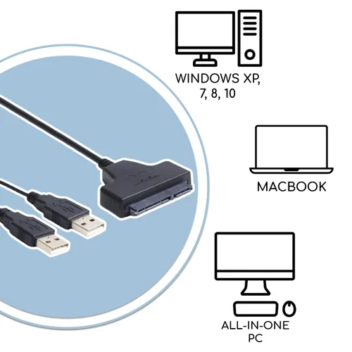 Vista 2 de KUJOBUY Adaptador de cable SATA a USB 2.0 para disco duro HDD de 2.5 "Conector de disco duro SSD de 22 pines 7+15 Cable SATA 1 2 3 Convertidor