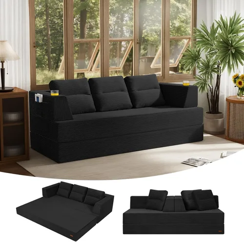 Vista 9 de COMAX Sofá cama futón, sofá cama convertible 4 en 1, sofás plegables sin hueso para sala de estar, plegable pequeño sofá biplaza plegable en el Verde