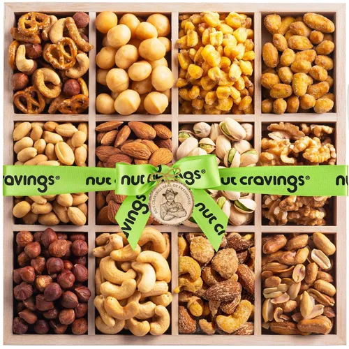 Vista 15 de NUT CRAVINGS - Canasta de regalo para el día de la madre, cesta de regalo de nueces mixtas en bandeja de madera de diamante reutilizable + cinta