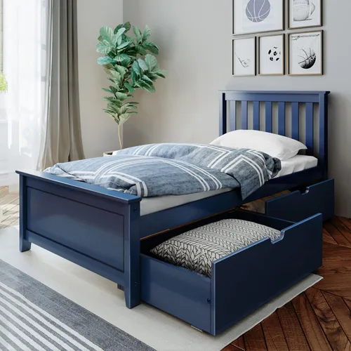 Vista 24 de Max & Lily Cama clásica individual de suelo, 79.75 pulgadas, marco de cama baja de madera maciza para niños, cama de piso moderna para dormitorio