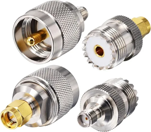 onelinkmore Kit de adaptador SMA a UHF mejorado (paquete de 4), adaptador de conector coaxial SMA macho/hembra a PL259 SO239, 48 horas probado en