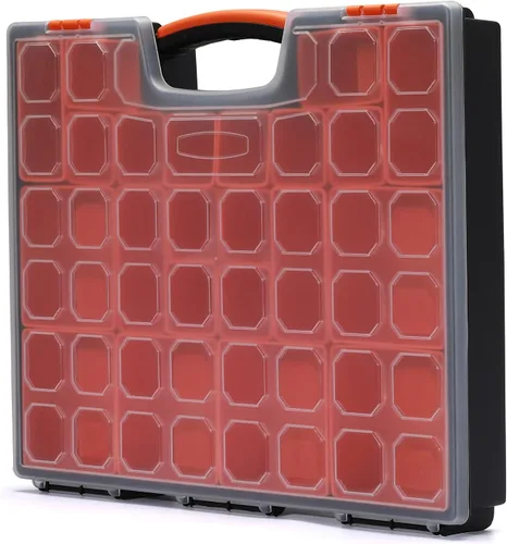 AIRTOON Caja de herramientas multiusos, organizador profesional con 24 compartimentos tipo bandeja, organizador de caja para ferretería, tornillos,