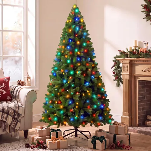 Vista 9 de Árbol de Navidad flocado de nieve preiluminado de 4.5 pies con Flocado-multi
