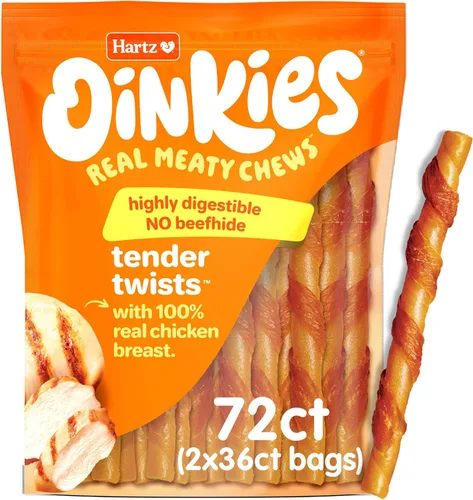 Vista 9 de Hartz Oinkies Tender Twists con pechuga de pollo real sin piel cruda para perros, masticables altamente digeribles para perros, 18