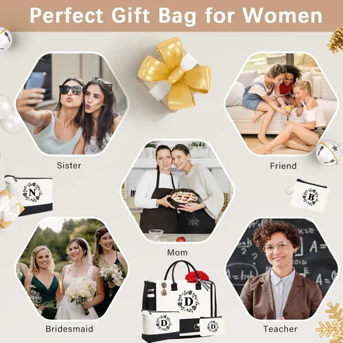 Vista 99 de Monogram - Bolsas de lona personalizadas con iniciales para mujer, bordado de doble cara, bolsas de playa, regalos para mujeres