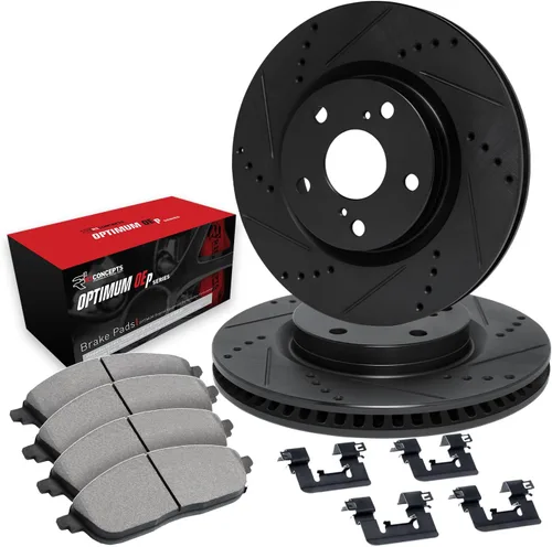 R1 Concepts Front Brakes and Rotors| Hardware Included| Front Optimum OEp Brake Pads and Rotors Kit| Fits 2005-2023 Chrysler 300; 2009-2023 Dodge