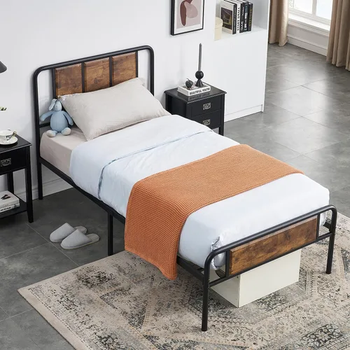 Vista 42 de VECELO Base de cama de tamaño individual con cabecero y estribo de madera, base de colchón con listones de metal fuertes y soporte antideslizante