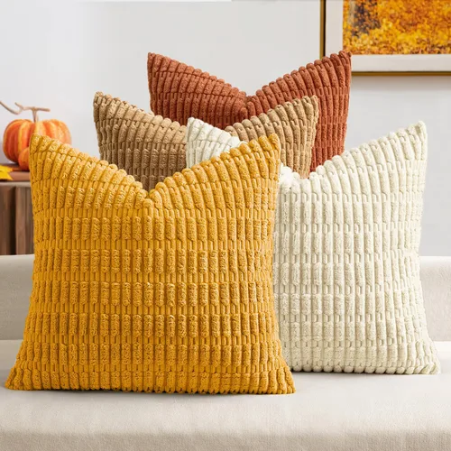 Vista 17 de MIULEE - Paquete de 4 fundas de cojín decorativas de pana, estilo rústico y bohemio, para sofá, sala de estar, sillón y cama, con patrón a rayas