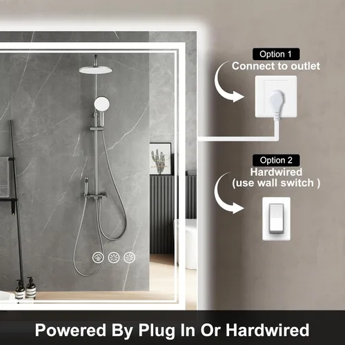 Vista 6 de Ratsamee Espejo de baño LED de 30x30 pulgadas con iluminación frontal y trasera (control independiente), espejo iluminado para pared de baño con 3