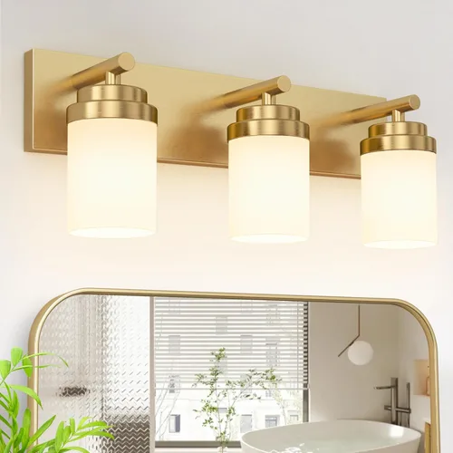 Vista 38 de IZORRO Lámpara de tocador de baño, 3 luces de 22 pulgadas, color negro mate, con pantalla de vidrio transparente, luces modernas de tocador