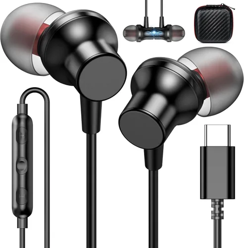 Auriculares USB C con cable para Google Pixel 10 9 Pro para iPhone 17 16 15 Pro Max/iPad de 10ª generación para Galaxy S26 Tipo C Auriculares con