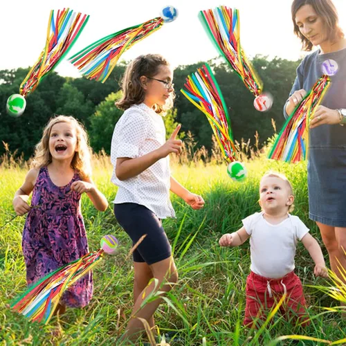 Vista 4 de 20 bolas de cometa con serpentinas coloridas, bolas inflables de goma para regalos de fiesta de cumpleaños de niños, cesta de Pascua relleno