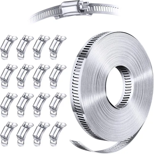 Vista 8 de Kit surtido de abrazaderas de manguera de acero inoxidable 304 para bricolaje, correa de metal de 12 pies cortada a medida, 8 cierres más fuertes
