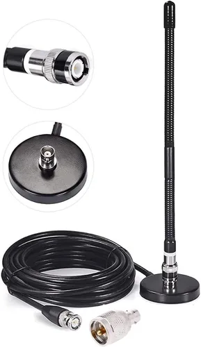CORONIR Antena CB 27MHz Antena de radio CB de látigo suave Base magnética Antena CB BNC y PL259 macho compatible con Cobra Midland Uniden Maxon
