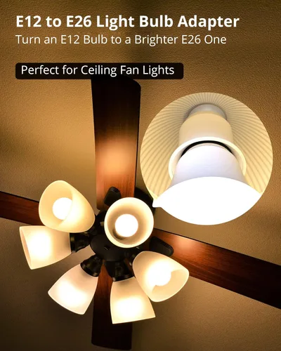 Vista 2 de JACKYLED Paquete de 2 adaptadores E12 a E26, enchufe de luz E12 a base mediana, adaptador conversor de enchufe de luz E26 E27, adaptador de enchufe