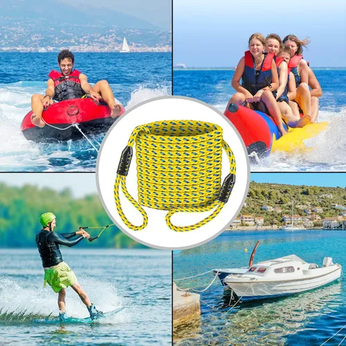 Vista 7 de SELEWARE Arnés de remolque de barco resistente para tubos, cuerda de remolque de barco con conector rápido de acero inoxidable, arnés de remolque