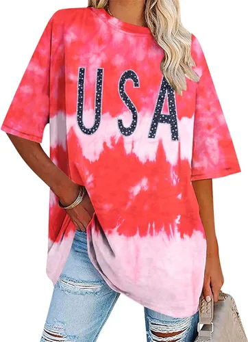 Camisa de gran tamaño para mujer, diseño patriótico americano, cuello redondo, holgado, para el 4 de julio