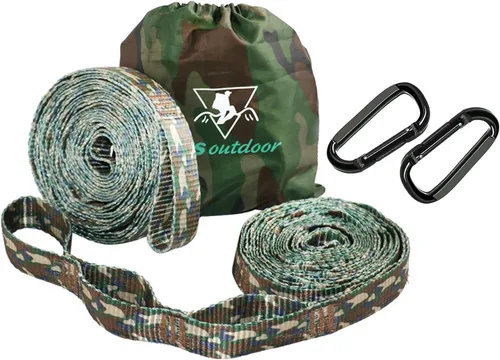 pys Correas de hamaca XL: correas de árbol de camuflaje de 12 pies, 12 + 1 trabillas ajustables, 2 mosquetones incluidos con 1000 libras para