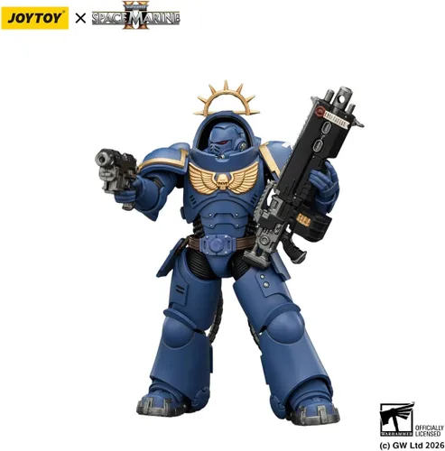 Vista 4 de JOYTOY Warhammer 40K 1/18 Action Figure Game Edition Ultramarines Heavy Intercessor with Heavy Bolt Rifle and Bolt Pistol 5'' Mehca