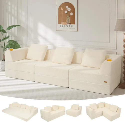 Vista 42 de COMAX Sofá cama futón, sofá cama convertible 4 en 1, sofás plegables sin hueso para sala de estar, plegable pequeño sofá biplaza plegable en el Verde