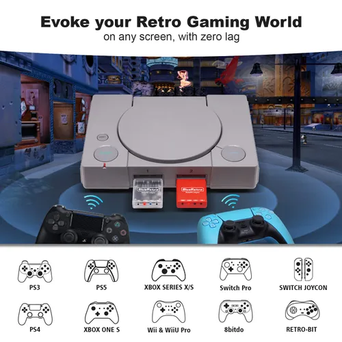Vista 4 de Adaptador de controlador inalámbrico PS2PS1PS One - Compatible con actualización de firmware, BT de doble modo, configuración de mapa de teclas