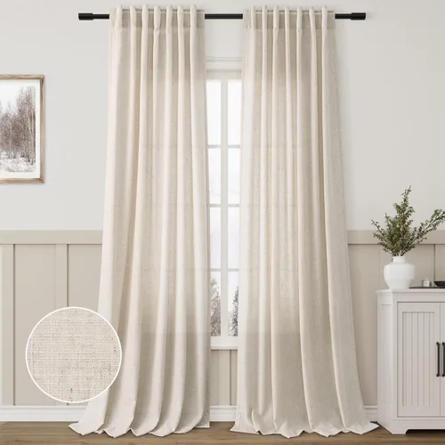 Vista 75 de Aersas Aqua Green Linen Curtains 84 Inches Long 2 Panels Set Back Tab Rod Pocket Living Room Curtain Farmhouse Rustic Light Filtering Hook Drapes