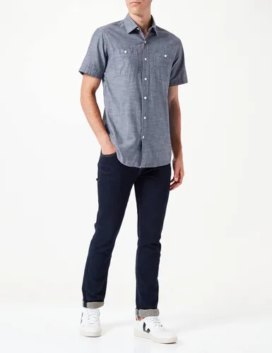 Vista 2 de Tienda Essentials - Camisa de cambray con manga corta y botones para hombre, corte regular