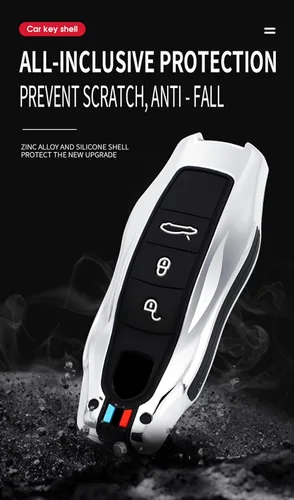 Vista 5 de ontto Funda para llavero con llavero compatible con Porsche 2010 en adelante 3 Botones-negro
