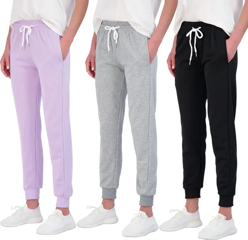 Real Essentials 3 Pack Women's Cotton French Terry Lounge Joggers - Athletic Sweatpants with Pockets (Available in Plus)