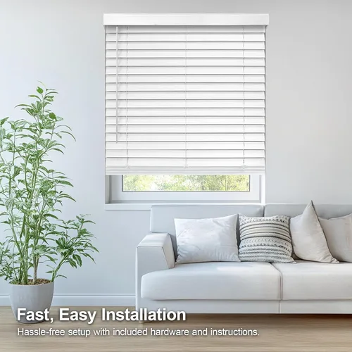 Vista 3 de CHICOLOGY Persianas sin cordones de madera de imitación, ideales para niños, montaje interior, 29" de ancho x 48" de alto, blanco básico
