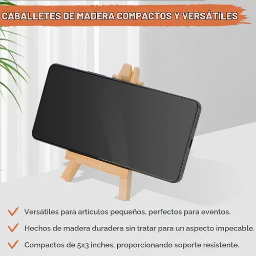 Vista 5 de Paquete de 12 mini caballetes de exhibición de madera de 5 pulgadas, soporte de trípode de madera natural para mostrar lienzos pequeños, tarjetas
