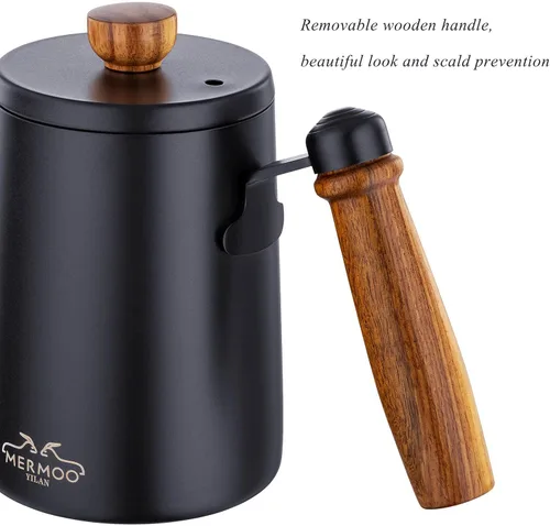 Vista 9 de MERMOO YILAN Hervidor de café para verter sobre cafetera, 20.3 fl oz, tetera de cuello de cisne, hervidor de acero inoxidable con mango Negro
