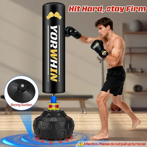 Vista 6 de Bolsa de boxeo pesada de pie para adultos, saco de boxeo independiente con guantes de boxeo profesional de 12 onzas y guantes envueltos, bolsa