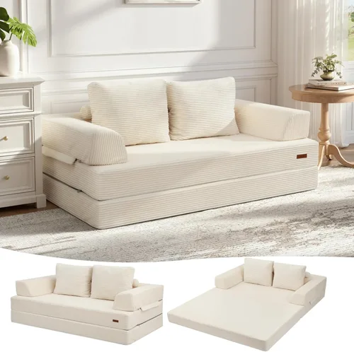 Vista 26 de COMAX Sofá cama futón, sofá cama convertible 4 en 1, sofás plegables sin hueso para sala de estar, plegable pequeño sofá biplaza plegable en el Verde