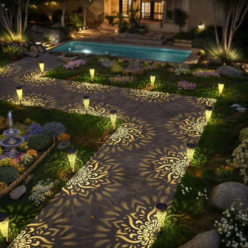 Vista 5 de gardencave Paquete de 6 luces solares decorativas para jardín al aire libre, luces solares de jardín con luz cálida, impermeables, luces solares