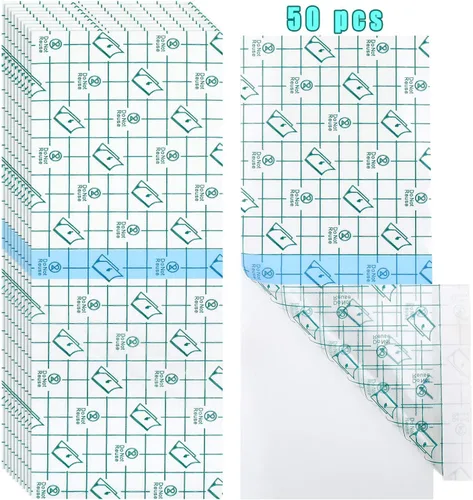 Vista 11 de Vendas adhesivas, elásticas e impermeables, películas transparentes de tamaño grande, 50 unidades (4 x 4 pulgadas)