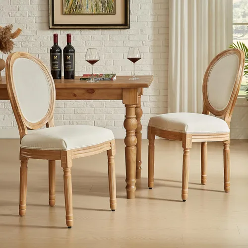 Vista 33 de Nrizc - Juego de 4 sillas de comedor de estilo francés rústico, sillas de tela de granja con respaldo redondo, silla de comedor de ratán, sillas