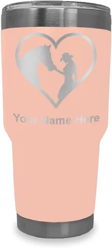 Vista 20 de LaserGram Vaso aislado al vacío de 20 onzas, corazón de vaquera de caballo, grabado personalizado incluido (negro)
