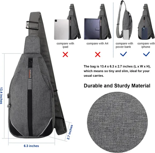 Vista 5 de WATERFLY - Mochila media bandolera con correa antirrobo para viajes, bolsa de pecho, de hombro Verde militar (mediano)
